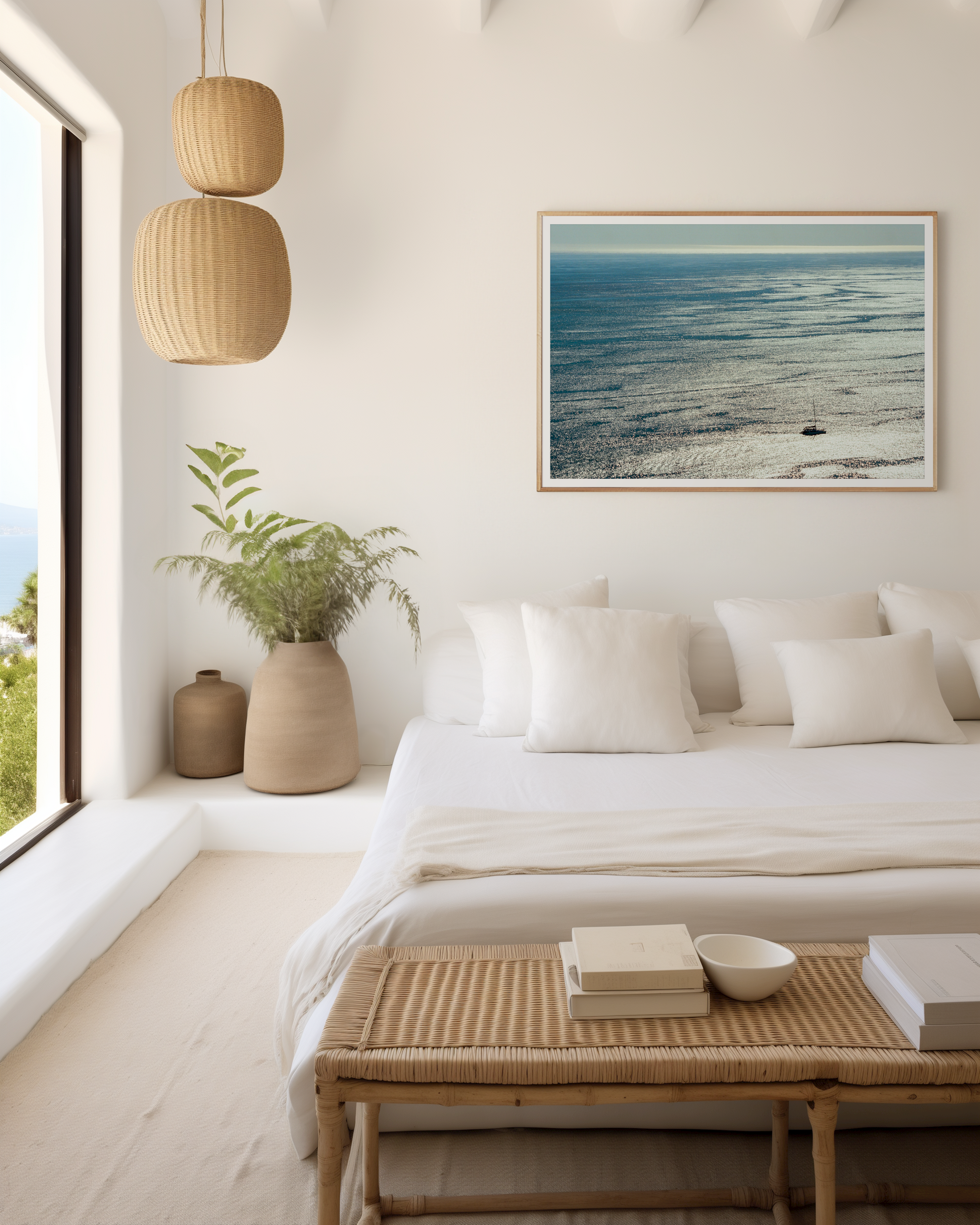 Crystal Calm fine art print styled in a minimalist interior.
